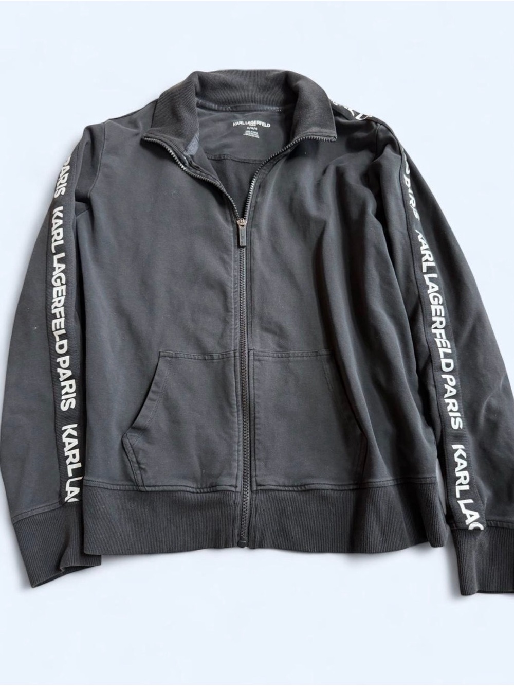 Karl Lagerfeld Black Zip-Front Track Jacket with Logo Tape